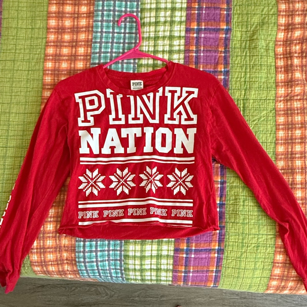 PINK Victoria's Secret Bright Red Long Sleeve Top